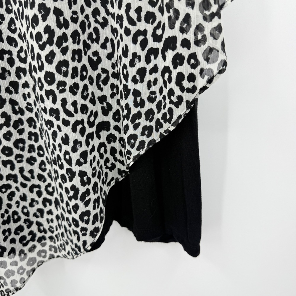APT 9 Leopard Layered Blouse Poncho Sheer Overlay Asymmetrical XL Y2k Mob Wife - Picture 4 of 8